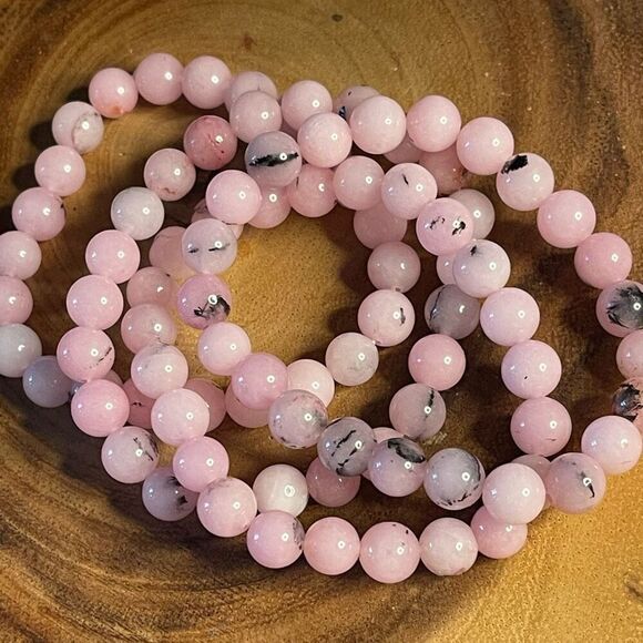 Pink opal 8mm stretch bracelet beaded bracelet 7” stretch crystal healing natura - Picture 4 of 12
